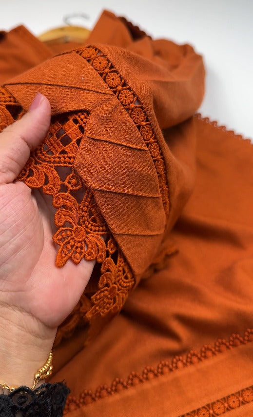 02-Piece Stitched Peach Leather Dhanak Embroidered Suit