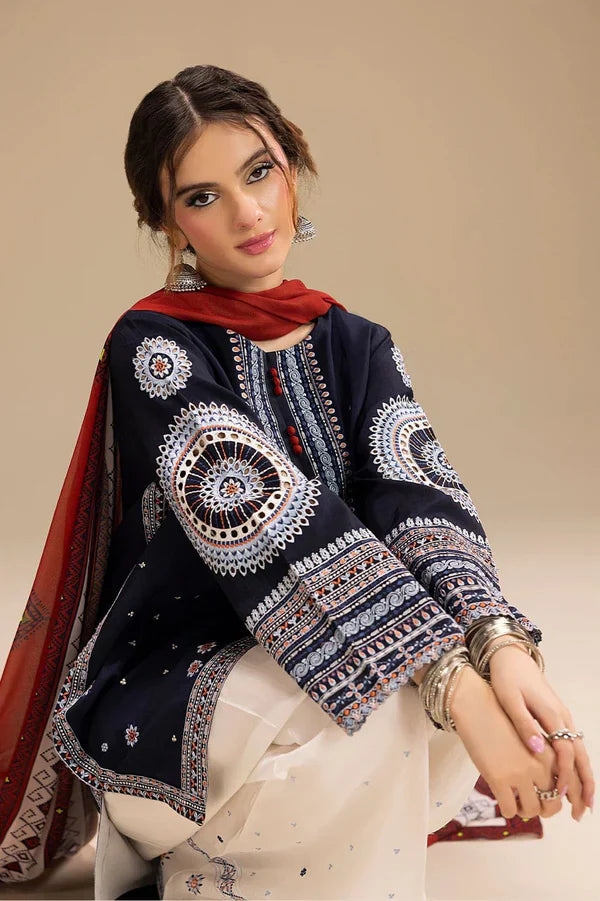 Dhanak Embroidered 3-PC Premium Unstitched Suit