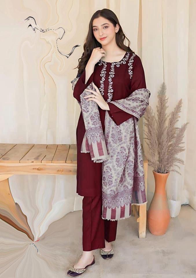 Dhanak Embroidered 3-PC Premium Unstitched Suit