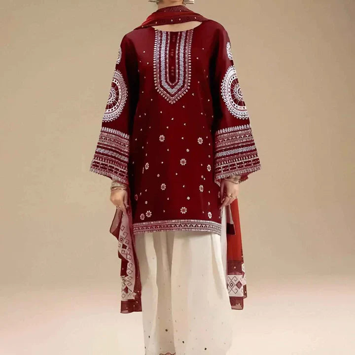 Dhanak Embroidered 3-PC Premium Unstitched Suit