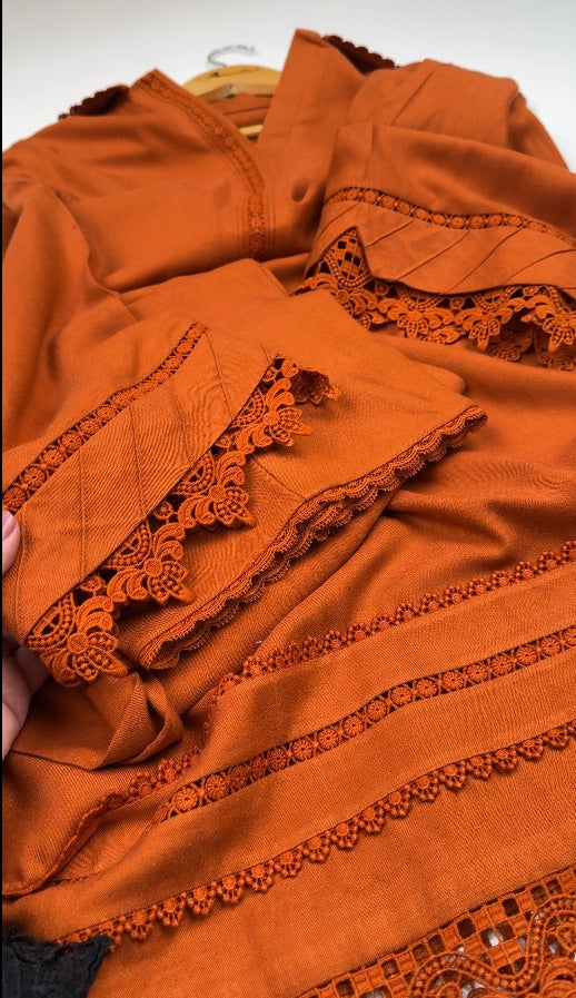 02-Piece Stitched Peach Leather Dhanak Embroidered Suit