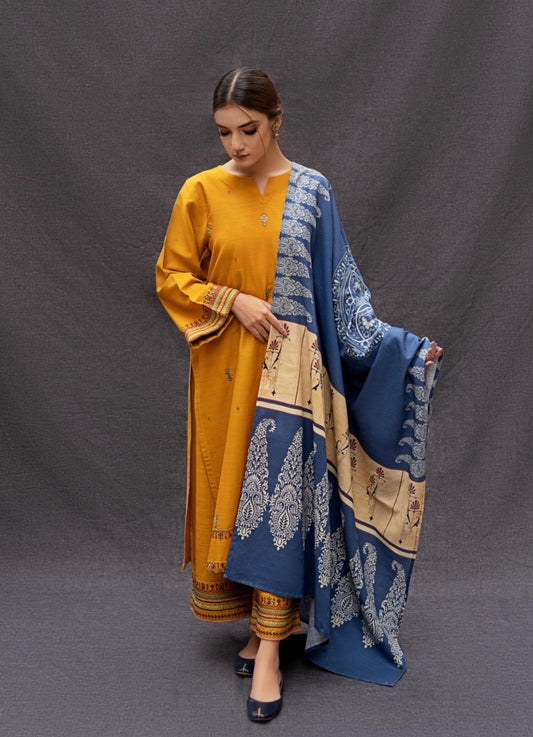 Dhanak Embroidered 3-PC Premium Unstitched Suit
