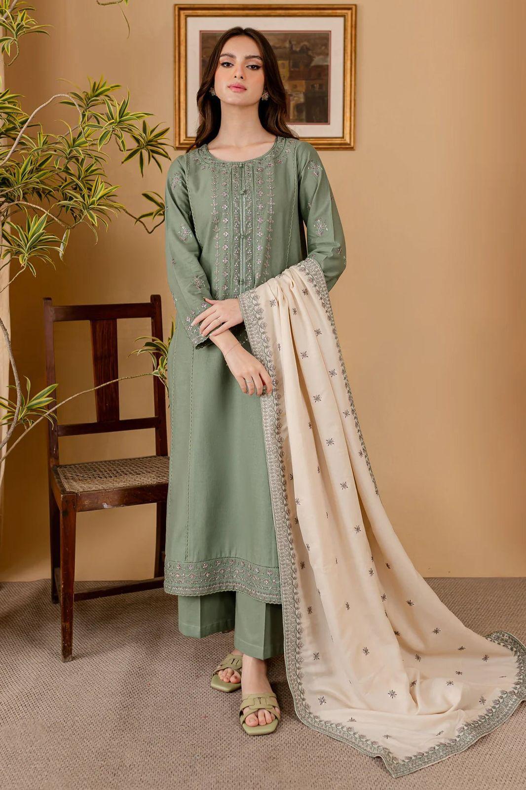 Dhanak Embroidered 3-PC Premium Unstitched Suit
