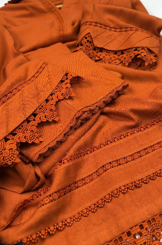 02-Piece Stitched Peach Leather Dhanak Embroidered Suit