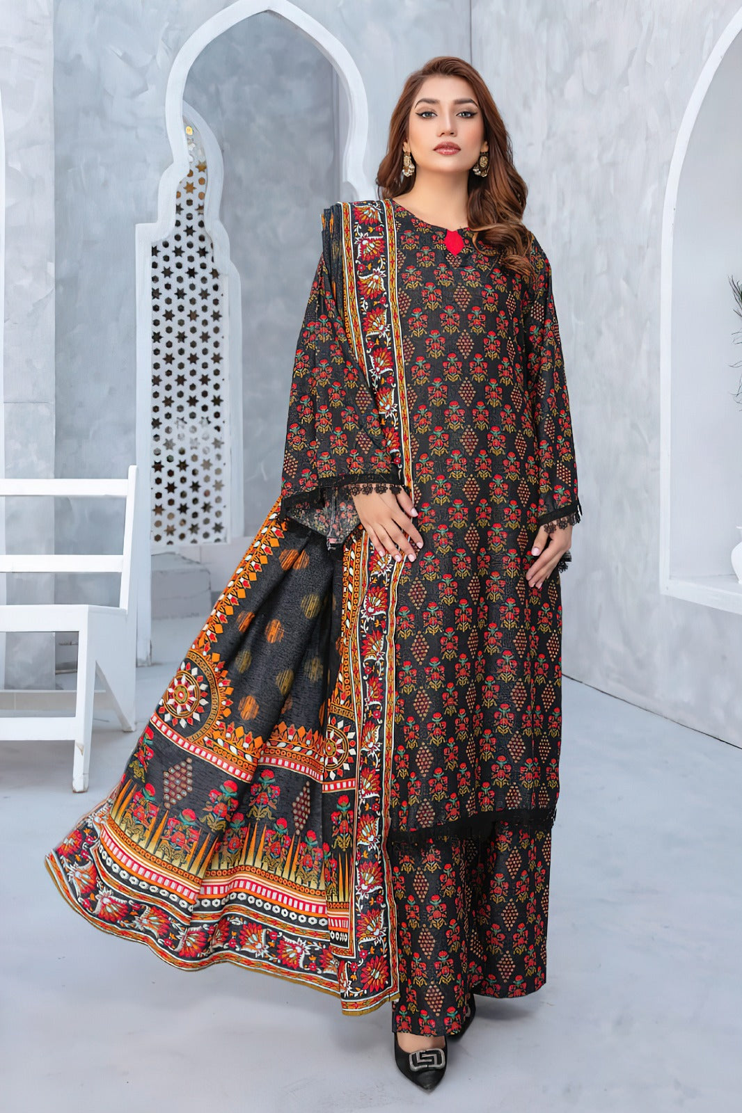 3PC Digital Printed Khaddar Unstitched Suit BB005